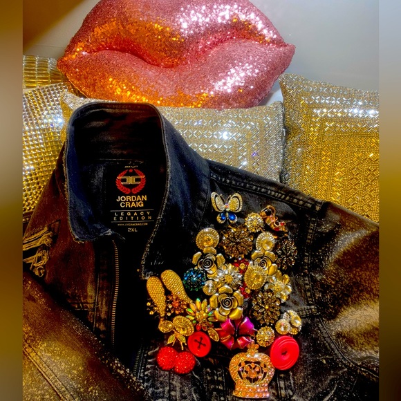 Jordan Craig Black Jean Jacket with Embellishments - Picture 1 of 10